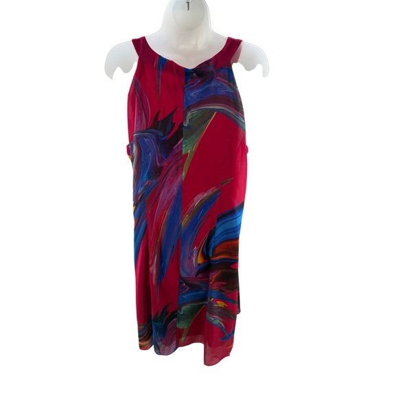 Robbie Bee Hot Pink Multi Abstract Lined Sleeveless Dress Womens XLarge NWT - Picture 2 of 10